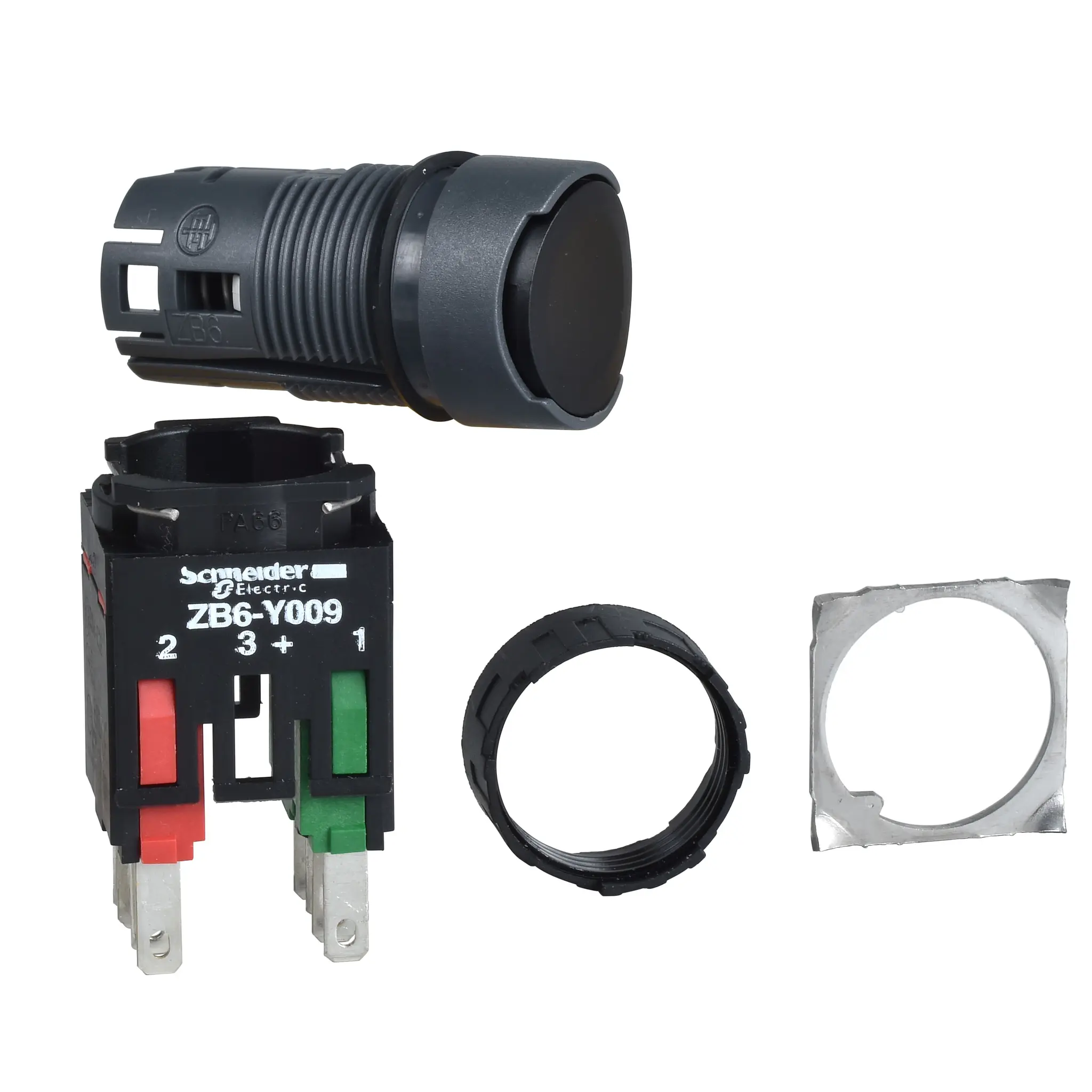 Produktfoto 1 von Schneider Electric Harmony XB6 Druckschalter Schwarz Federrückstellung Panel Ø 16 mm, 1 Schließer/1 Öffner, IP65