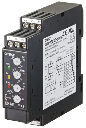 Produktfoto 1 von Omron K8AK-AS Überwachungsrelais 1-phasig, 1-poliger Umschalter Unterstrom, Überstrom 10A - 200A, DIN-Hutschiene, 24 V