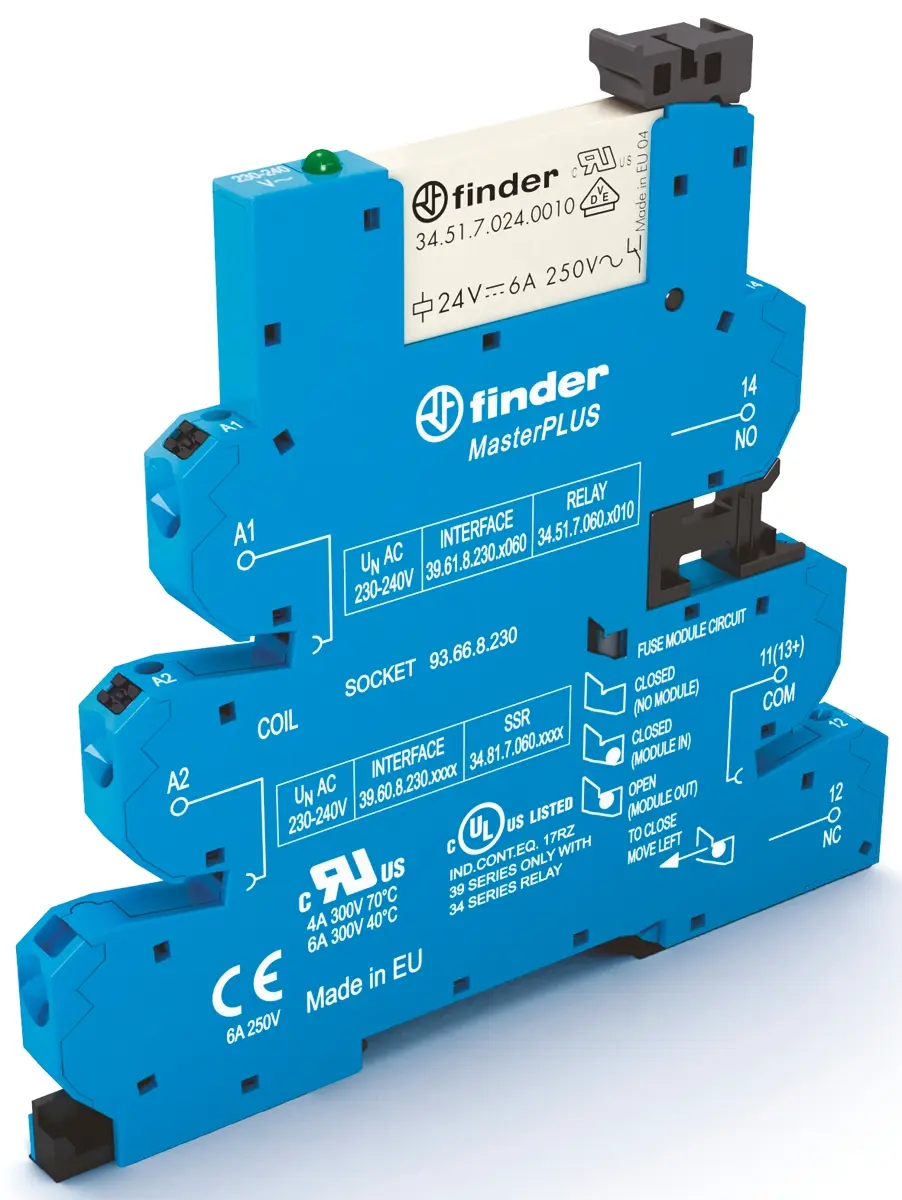 Produktfoto 1 von Finder 39 Series Schnittstellen-Relaismodul, 48V ac/dc / 66V ac/dc 60V ac/dc, 1-poliger Wechsler DIN-Schienen 250