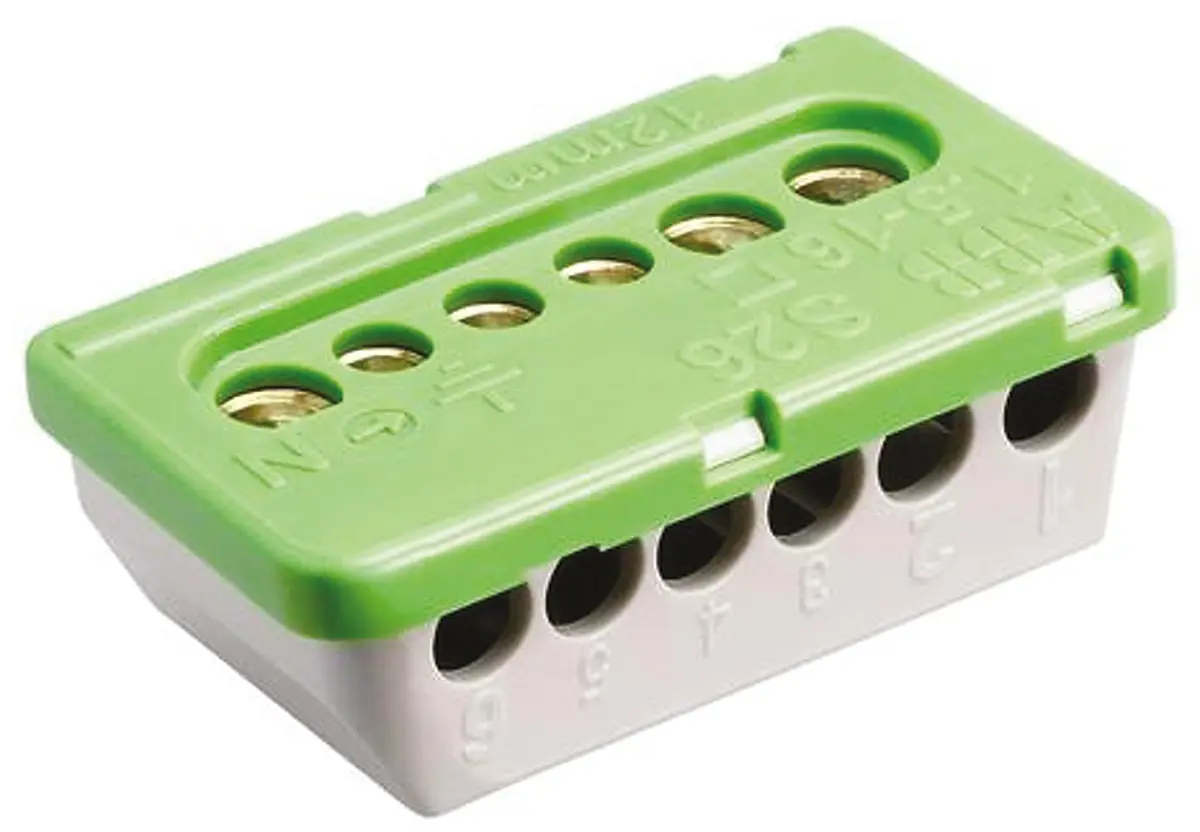 Produktfoto 1 von Entrelec MISTRAL65 Thermoplast Klemmblock ohne Sicherung 100A Grün 6-polig Schraubbefestigung 16mm², 6 mm²