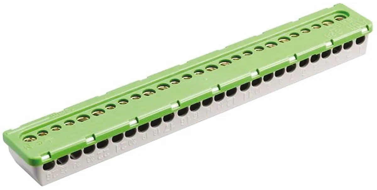 Produktfoto 1 von Entrelec MISTRAL65 Thermoplast  Verbindungsklemme Grün, Schraubanschluss 26-polig 6 mm², 16 mm² / 100A
