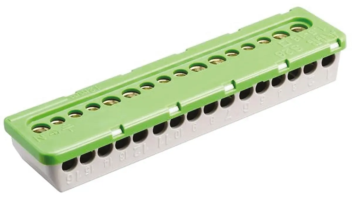Produktfoto 1 von Entrelec MISTRAL65 Thermoplast Klemmblock ohne Sicherung 100A Grün 16-polig Schraubbefestigung 16mm², 6 mm²