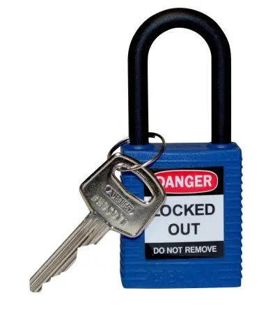 Produktfoto 1 von Brady Nylon Vorhängeschloss Schlüssel Wetterfest Blau, Bügel-Ø 6.35 mm x 38.1 mm 20.8mm