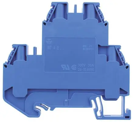 Produktfoto 1 von Wieland WT 4 E Mehrstufiger Anschlussklemmenblock 2 Blau, 10AWG, 26 AWG, 800V Schraubbefestigung ATEX