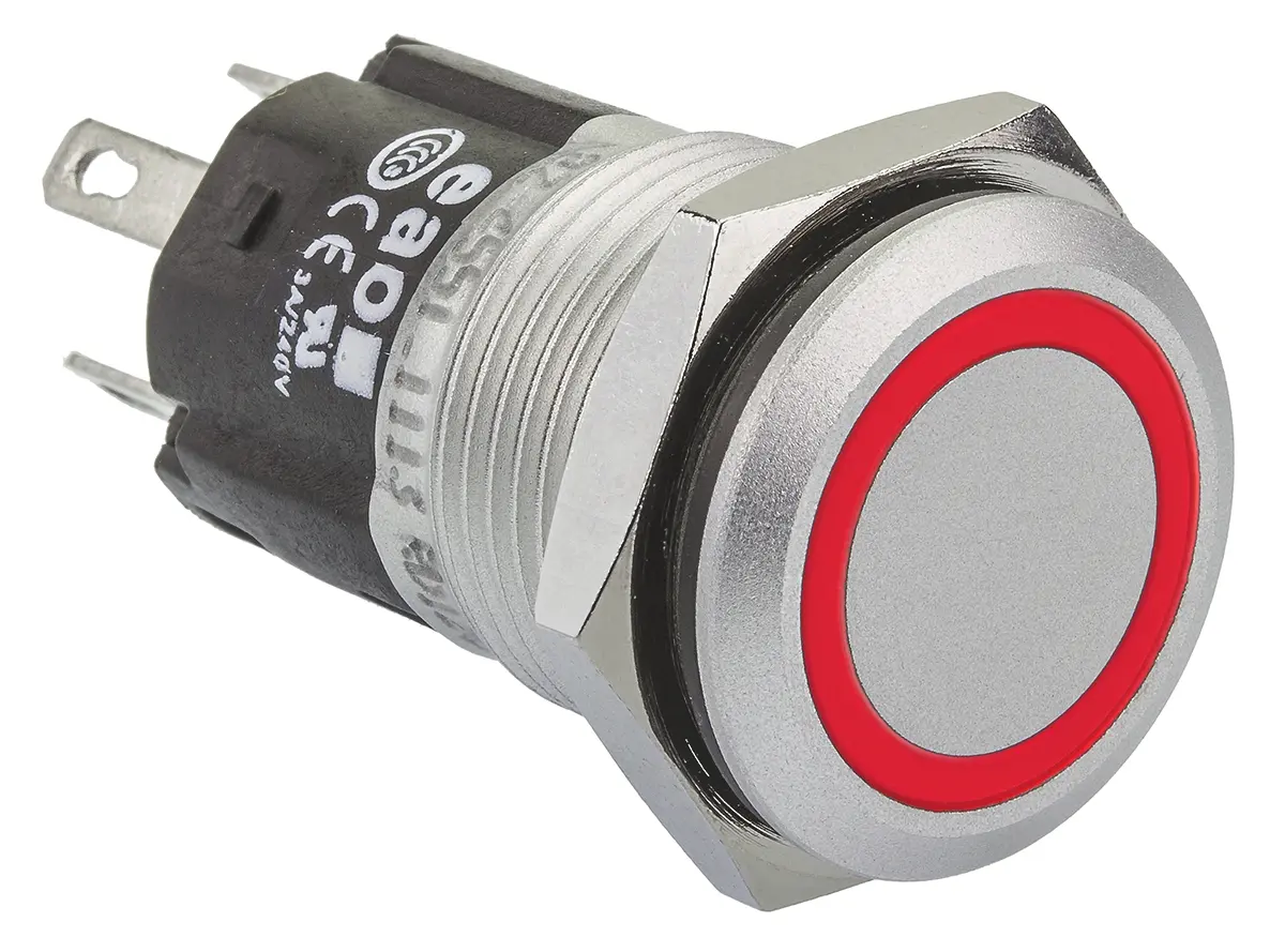 Produktfoto 1 von EAO 82 Druckschalter Rot Beleuchtet Tastend Panel Ø 16 mm, 1-poliger Umschalter / 1 A 12 V dc 12 V ac, IP65, IP40