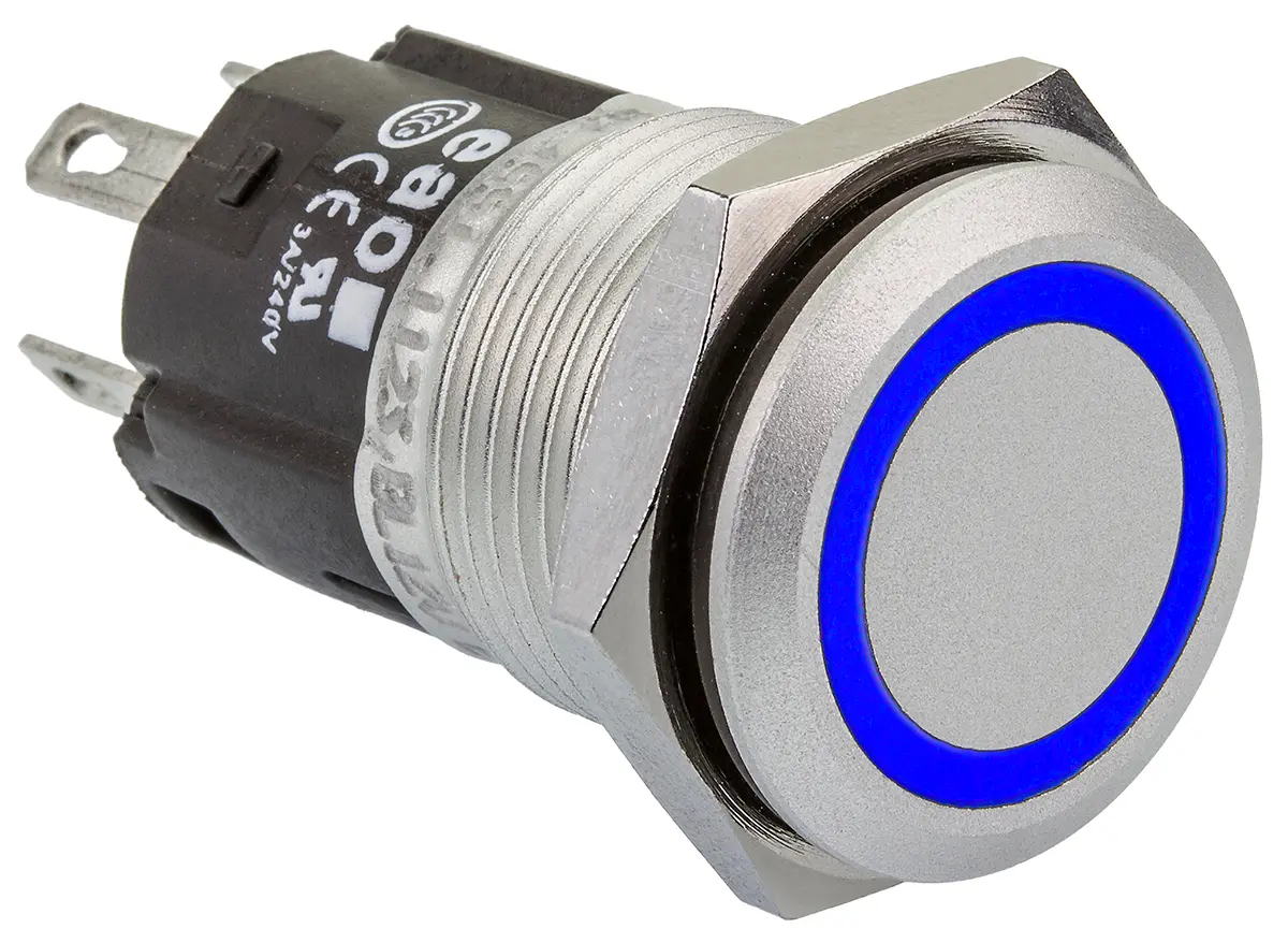 Produktfoto 1 von EAO 82 Druckschalter Blau Beleuchtet Tastend Panel Ø 16 mm, 1-poliger Umschalter / 1 A 24 V dc 230 V ac, IP65, IP40