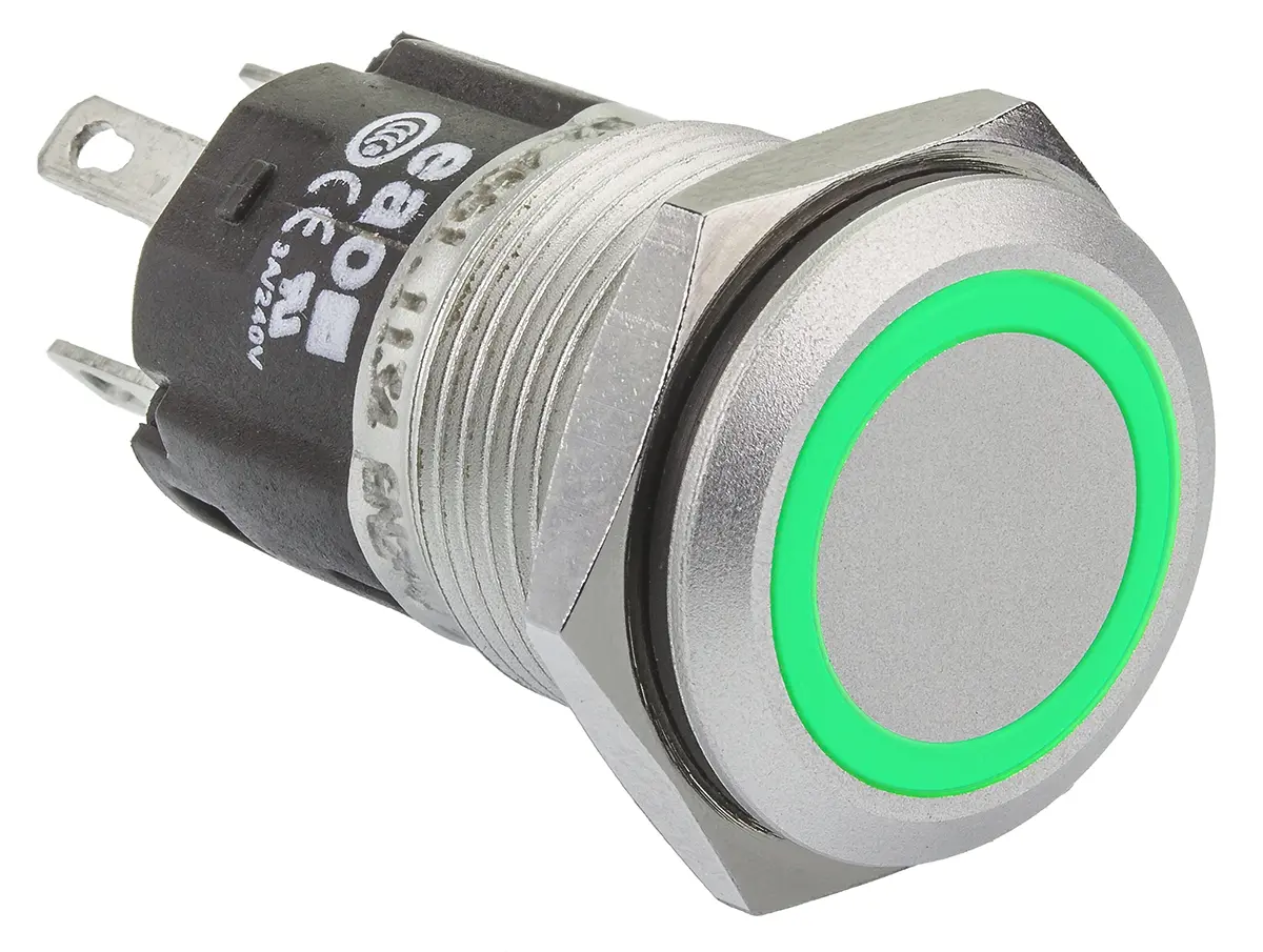 Produktfoto 1 von EAO 82 Druckschalter Grün Beleuchtet Tastend Panel Ø 16 mm, 1-poliger Umschalter / 1 A 240 V dc 240 V ac, IP65, IP40
