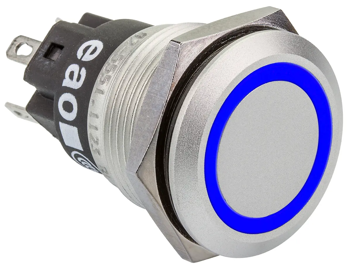 Produktfoto 1 von EAO 82 Druckschalter Blau Beleuchtet Tastend Panel Ø 19 mm, 1-poliger Umschalter / 1A 24 V dc 250 V ac, IP65, IP67