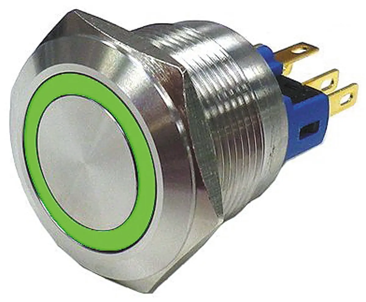 Produktfoto 1 von RS PRO Druckschalter Grün Beleuchtet Rastend Panel Ø 22 mm, 1-poliger Umschalter / 5A 250 V ac, IP65, IP67