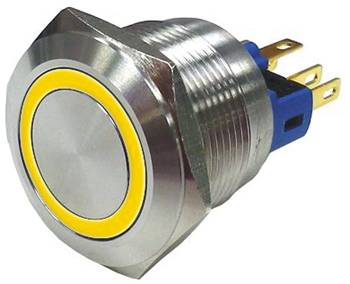 Produktfoto 1 von RS PRO Druckschalter Gelb Beleuchtet Rastend Panel Ø 22 mm, 1-poliger Umschalter / 5A 250 V ac, IP65, IP67