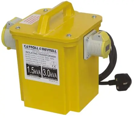 Produktfoto 1 von Carroll & Meynell 1 CM Baustellentransformator 1.65 kVA, Primär 230 V ac / Sekundär ±55 V ac Typ G – Britisch 3-polig