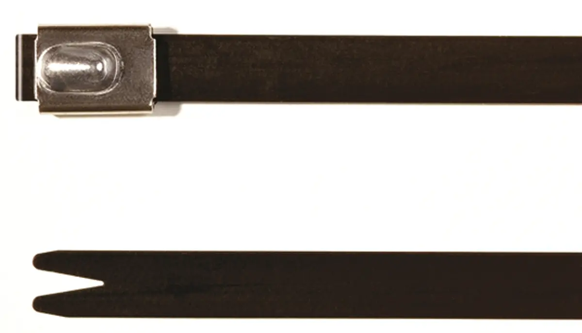 Produktfoto 1 von HellermannTyton MBT27HFC Edelstahl 316 Kabelbinder Kugelverschluss Schwarz 7.9 mm x 681 mm