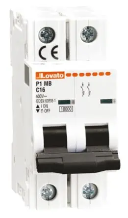 Produktfoto 1 von Lovato P1MB Miniaturüberlastschalter Typ C, Pol 2-polig 16A 400V ac, Abschaltvermögen 10 kA Modulo 80 V dc