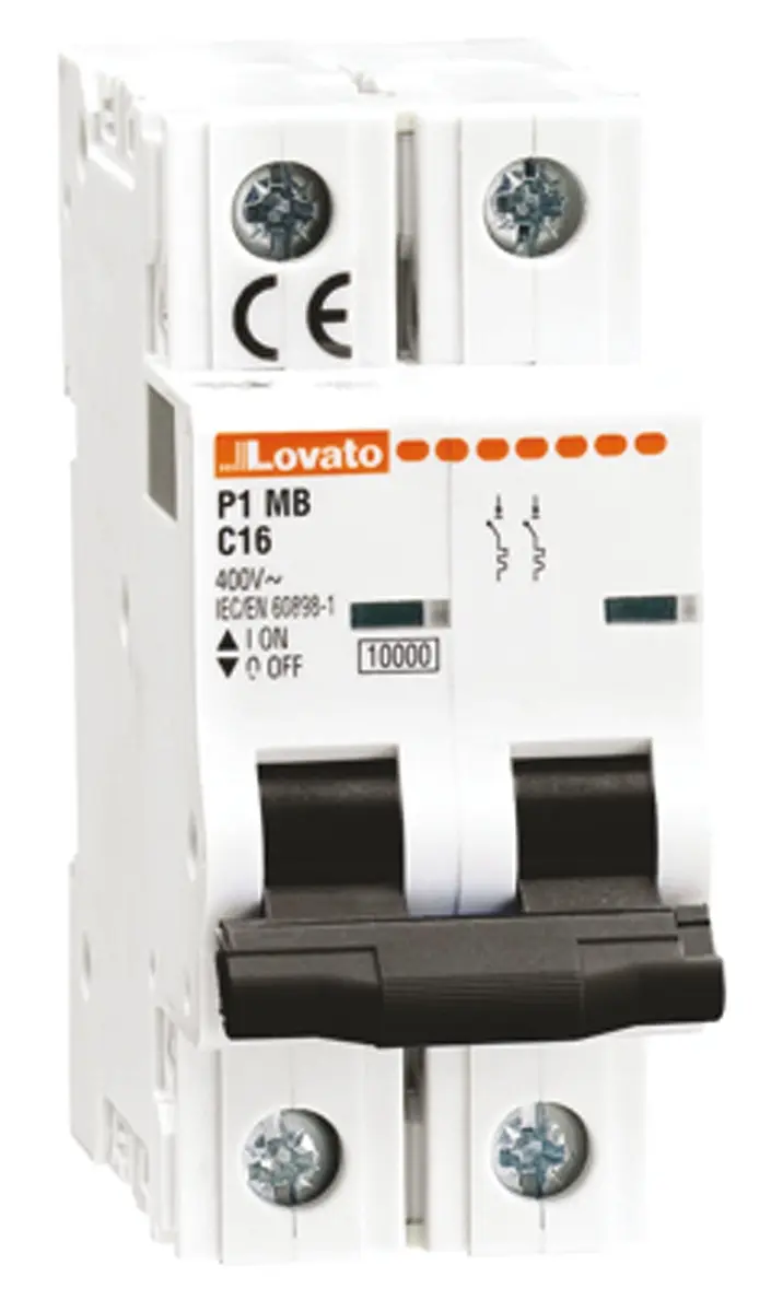 Produktfoto 1 von Lovato P1MB Miniaturüberlastschalter Typ C, Pol 2-polig 1 A 400 V ac, Abschaltvermögen 10 kA Modulo 80 V dc