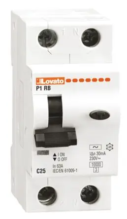 Produktfoto 1 von Lovato P1RB FI/LS-Schalter (RCBO) 20A, 1-polig Typ C, Empfindlichkeit 300 mA