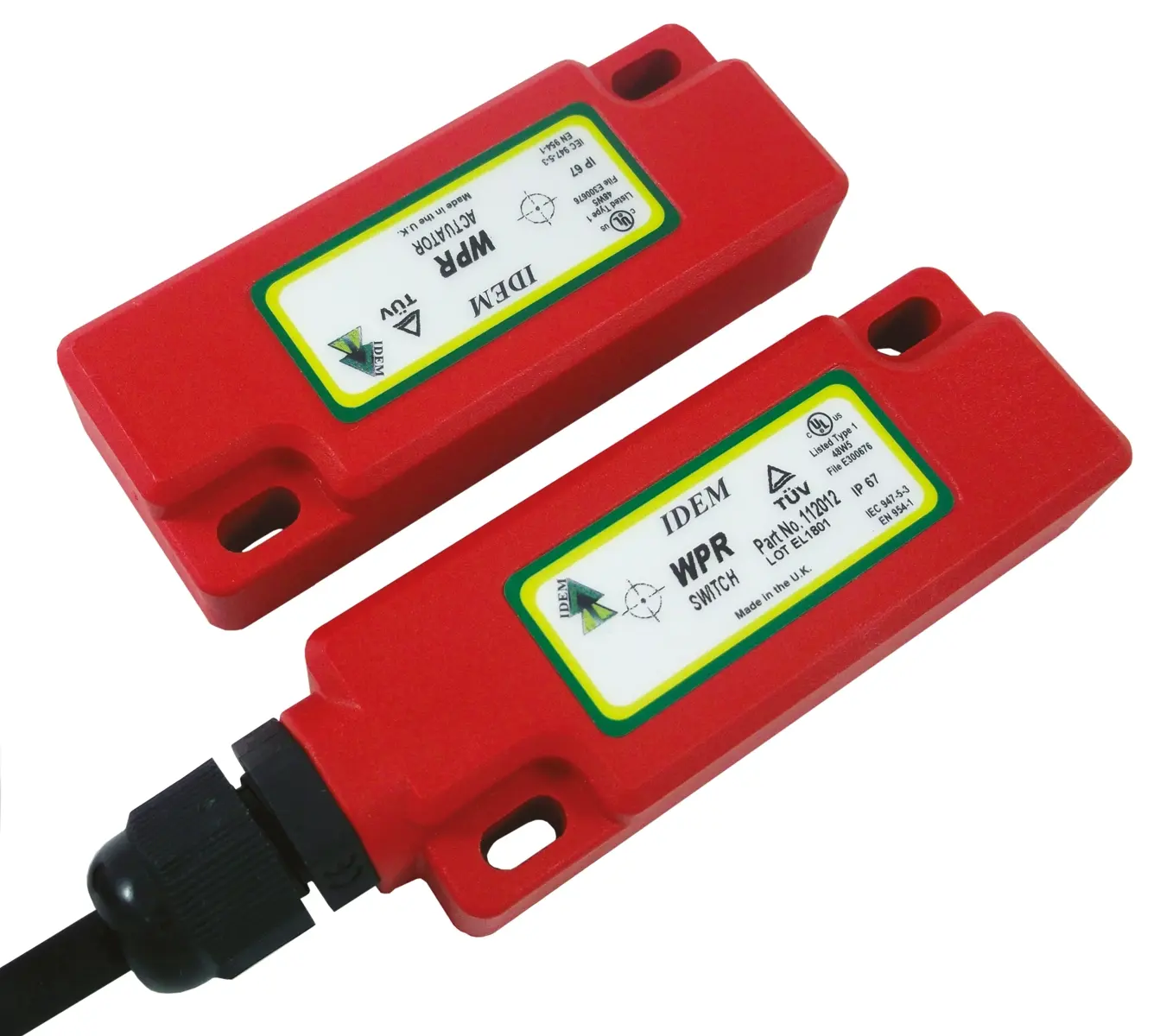 Produktfoto 1 von IDEM IDEMAG WPR 5m Kabel Berührungsloser Sicherheitsschalter aus Kunststoff 250V ac, Öffner / Schließer, Magnet