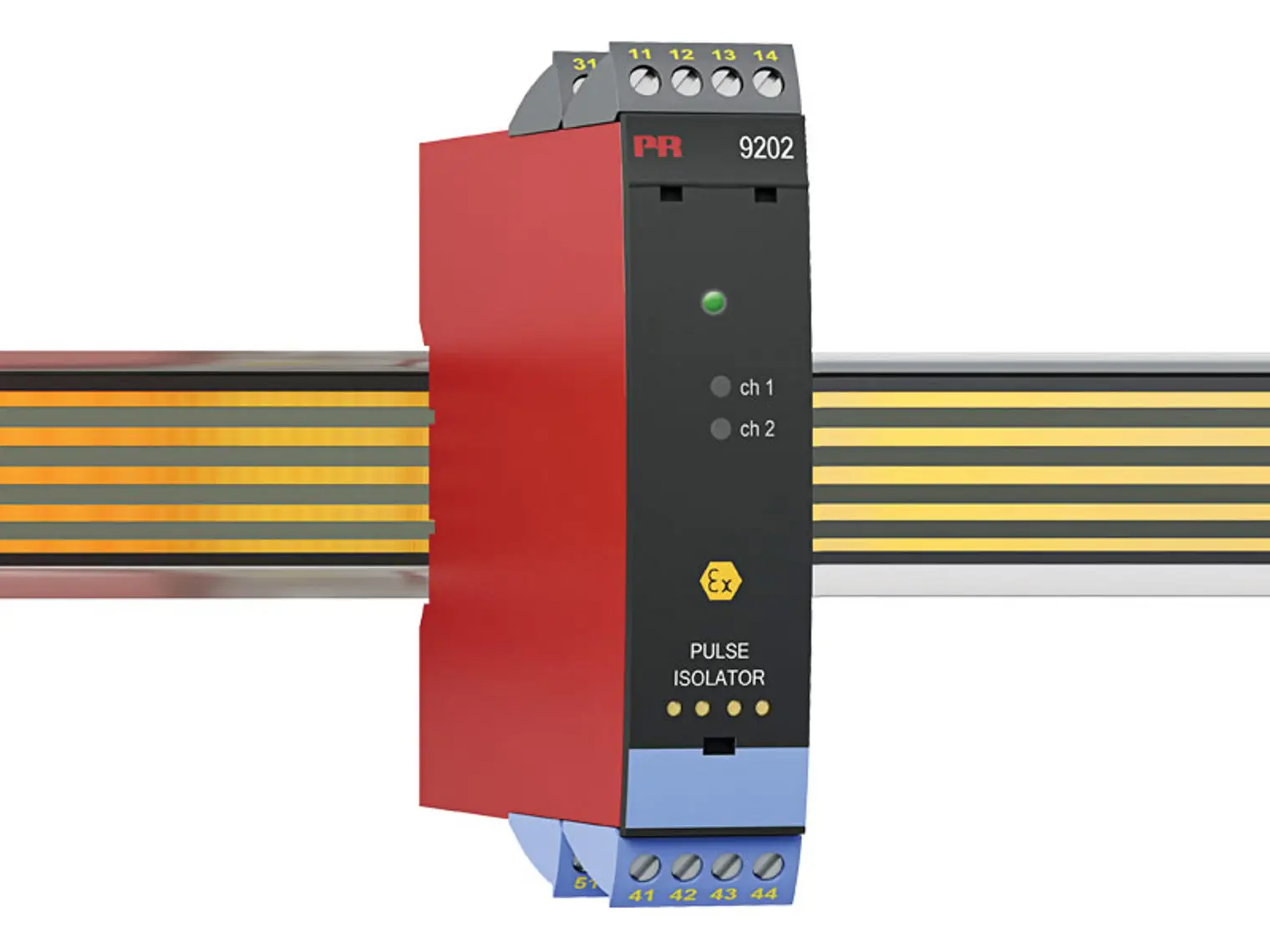 Produktfoto 1 von PR Electronics Serie 9200 Impulsisolator 19.2/31.2 V dc, Schalter / Relais Panel, Schienenverkehr, FM, IECEx, Zone, EAC,