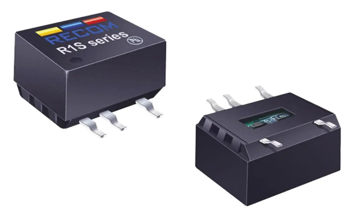 Produktfoto 1 von Recom R1S DC/DC Konverter, 5V dc OUT 200 mA Oberfläche 5V dc 3 kV dc 1 W -40 °C 100 °C