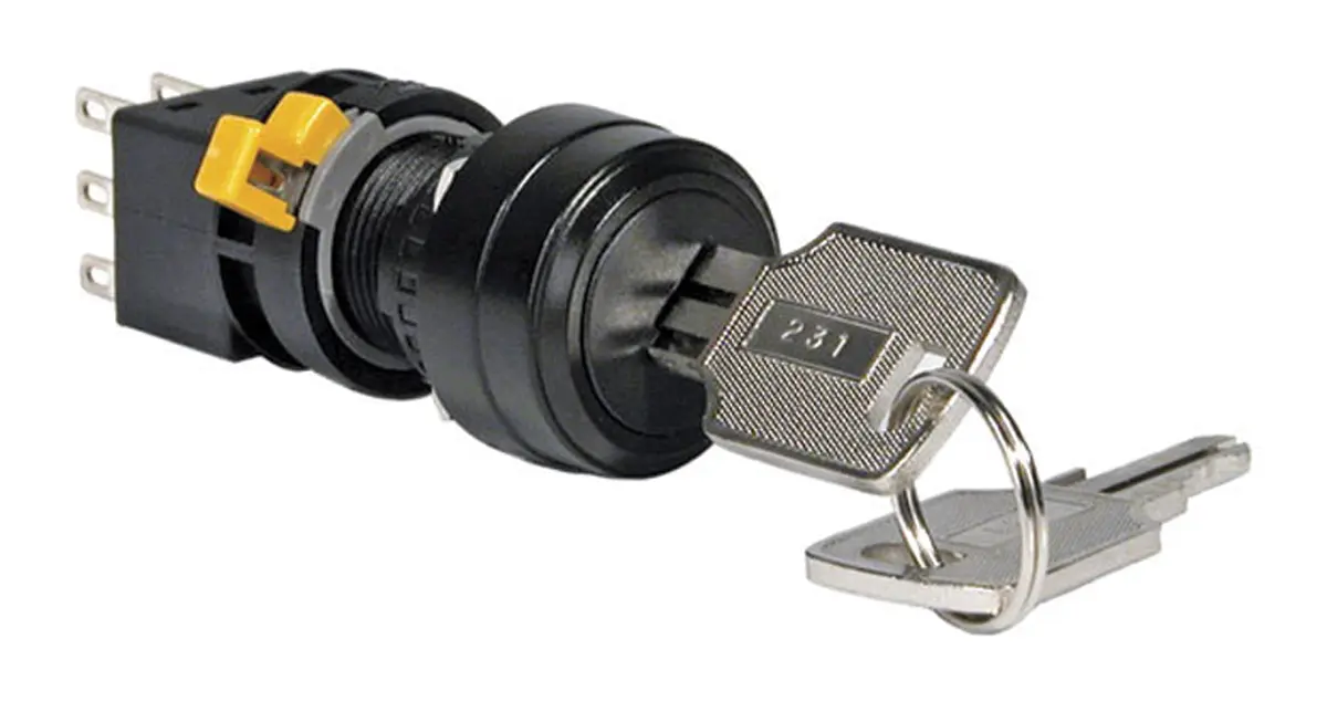 Idec Druckschalter Rastend 3-Positionen Zweipoliger Wechselschalter (DPDT) 100 mA Gleichsperren IP 65