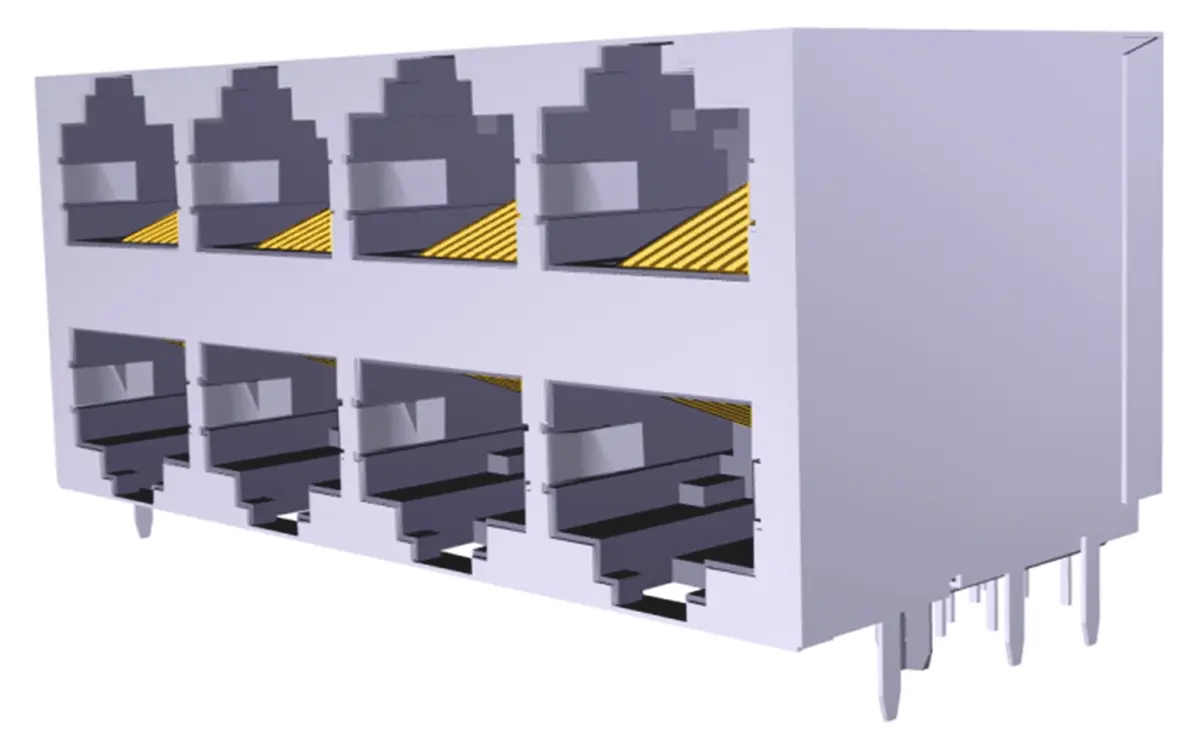 TE Connectivity 5569257 Buchse Cat.5 RJ45-Steckverbinder, 8-Port 8-polig Abgeschirmt Leiterplattenmontage gewinkelt
