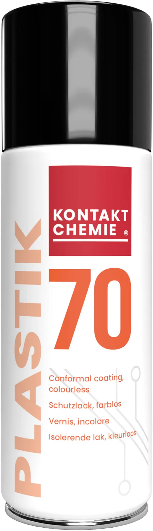 Produktfoto 1 von Kontakt Chemie PLASTIK 70 Konforme Beschichtung 60 °C-max. Acryl Harz Elektronik, Leiterplatte Klar, Zerstäuber 80kV/mm