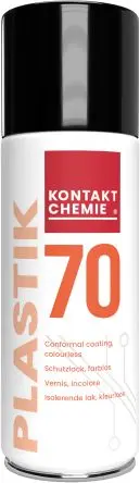 Produktfoto 1 von Kontakt Chemie PLASTIK 70 Konforme Beschichtung 60 °C-max. Acryl Harz Elektronik, Leiterplatte Klar, Zerstäuber 80kV/mm