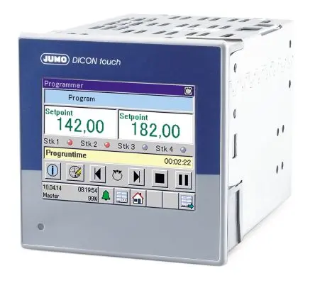 Produktfoto 1 von Jumo DICON Touch PID Temperaturregler DIN-Hutschiene 4, 2 x 2 Relais Ausgang/ Analog Eingang 240V ac Ein-Aus