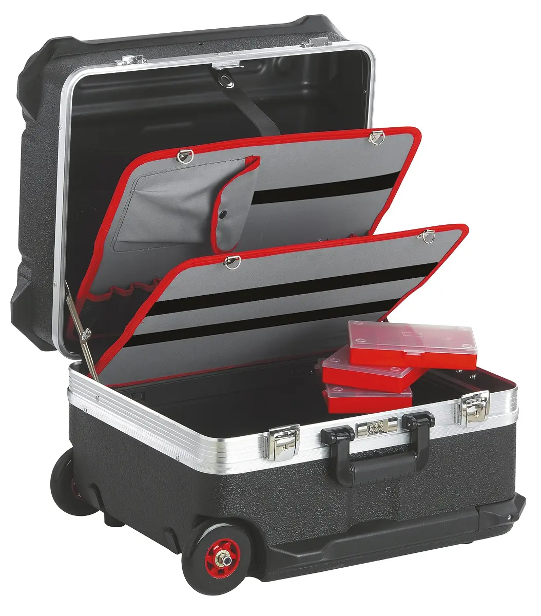 Produktfoto 1 von Facom Hochdichtes Polyethylen Werkzeugkoffer Schwarz, L. 550 mm B. 440 mm H. 365 mm, 8.5 kg mit Rädern, Schlüssel