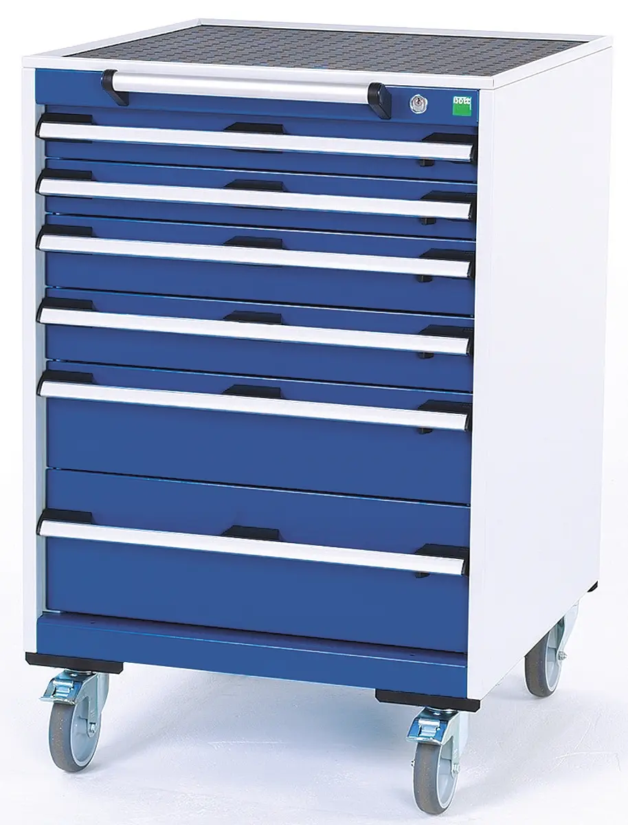 Produktfoto 1 von Bott 5 Stahl Schubladeneinheit, Kleinteilemagazin Blau, Grau, 980 mm x 650 mm x 650 mm
