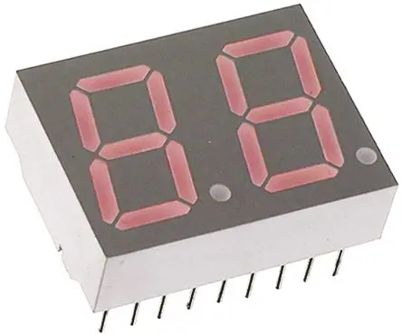 Produktfoto 1 von Broadcom LED-Anzeige 7 Segmente 2 Zeichen Kathode, Rot 628nm 7.69mcd Zeichenbreite 7.8 mm Rechts Zeichenhöhe 14.2 mm