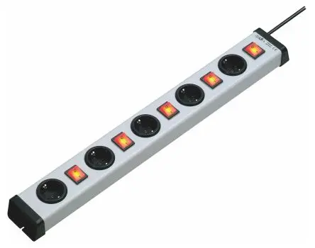 Ehmann Socket Strips Typ F Steckdosenleiste Überspannungsschutz, 5-fach 16A CEE 7/7 Deutscher Schuko / Französisch, 1.5m