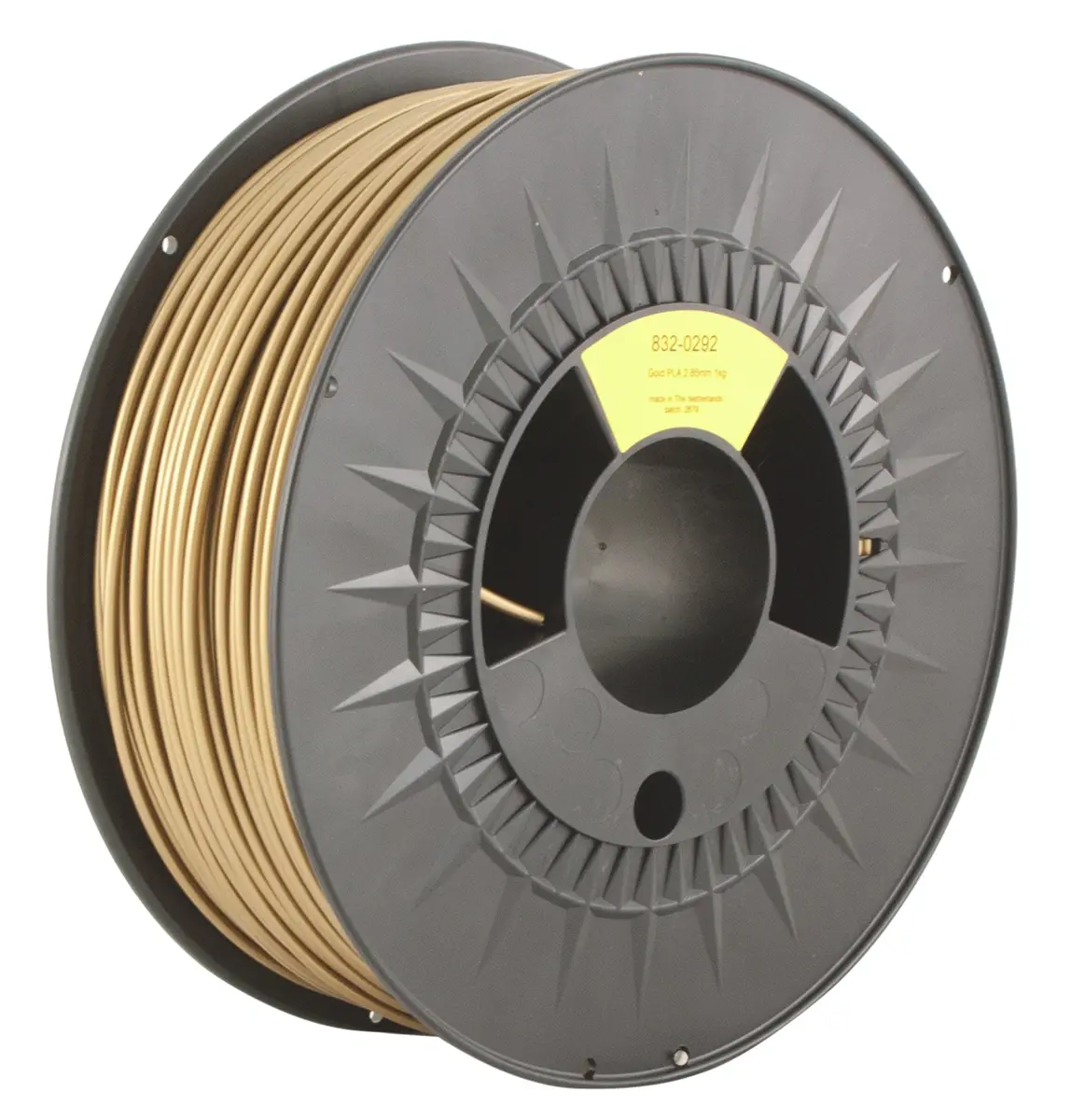 Produktfoto 1 von RS PRO Polymilchsäure 3D-Drucker Filament zur Verwendung mit Gängige Desktop-3D-Drucker, Gold, 2.85 mm, Fused Deposition