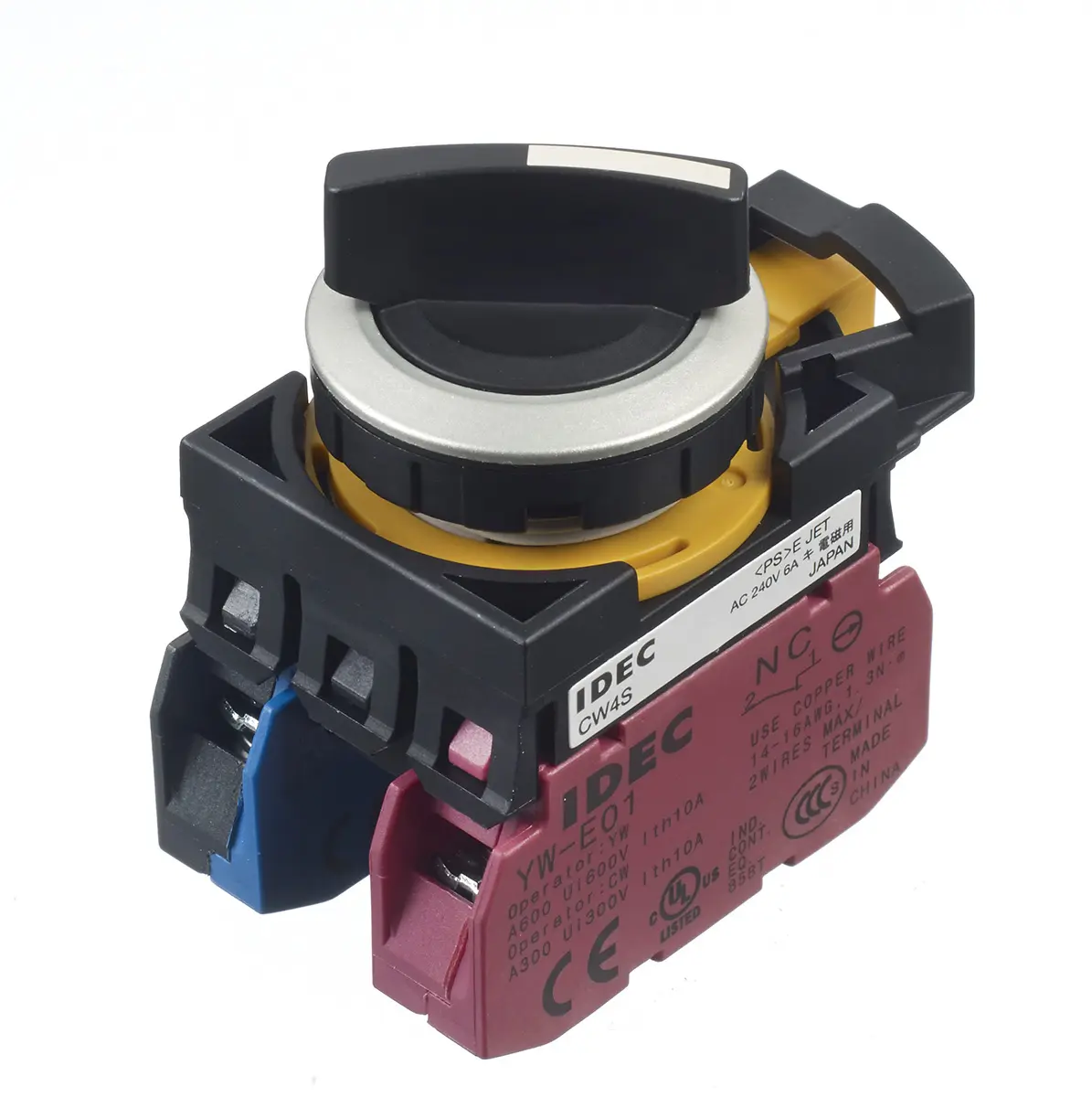 Produktfoto 1 von IDEC CW Wahlschalter 2-Stufen Knopf 22 mm IP65, 1 Schließer/1 Öffner Wurfwinkel 90 °