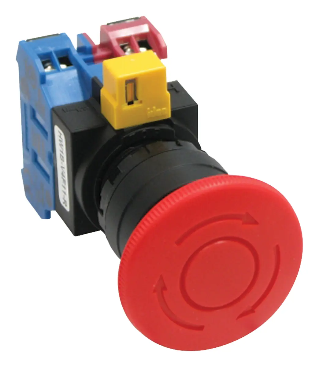 Produktfoto 1 von Idec HW Not-Aus-Drucktaster, Panel, Ø 22 mm, 1 Schließer/1 Öffner, Rot IP65, 32 mm, x 32 mm, Drehfreigabe