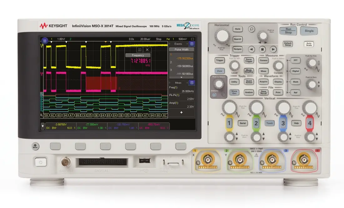 Produktfoto 1 von Keysight 3000 X MSOX3014A Mixed-Signal Tisch Oszilloskop 100MHz, DKD/DAkkS-kalibriert CAN, IIC, LIN, RS232, RS422,