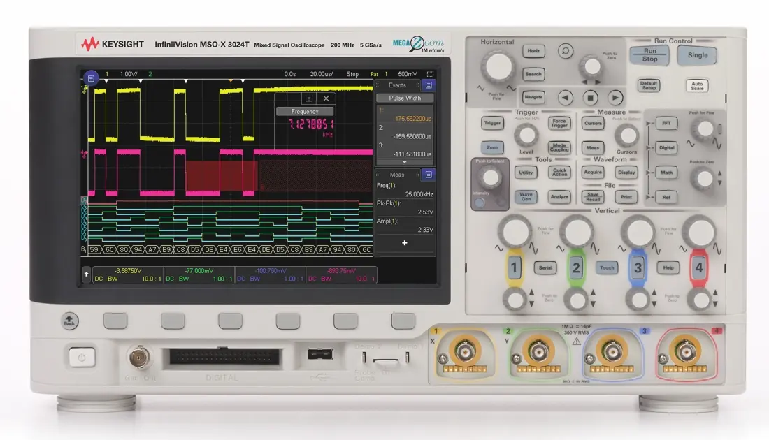 Produktfoto 1 von Keysight InfiniiVision 3000T X MSOX3024T Mixed-Signal Tisch Oszilloskop 4-Kanal Analog / 16 Digital 200MHz CAN, IIC,