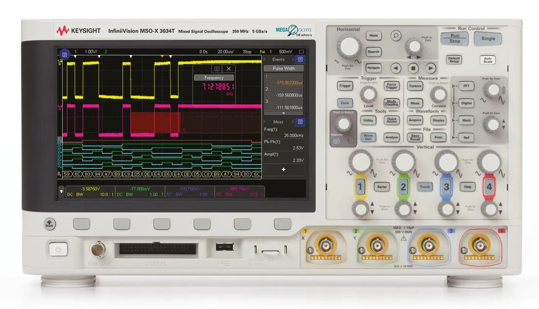 Produktfoto 1 von Keysight 3000 X MSOX3014A Mixed-Signal Tisch Oszilloskop 100MHz, ISO-kalibriert CAN, IIC, LIN, RS232, RS422, RS485,