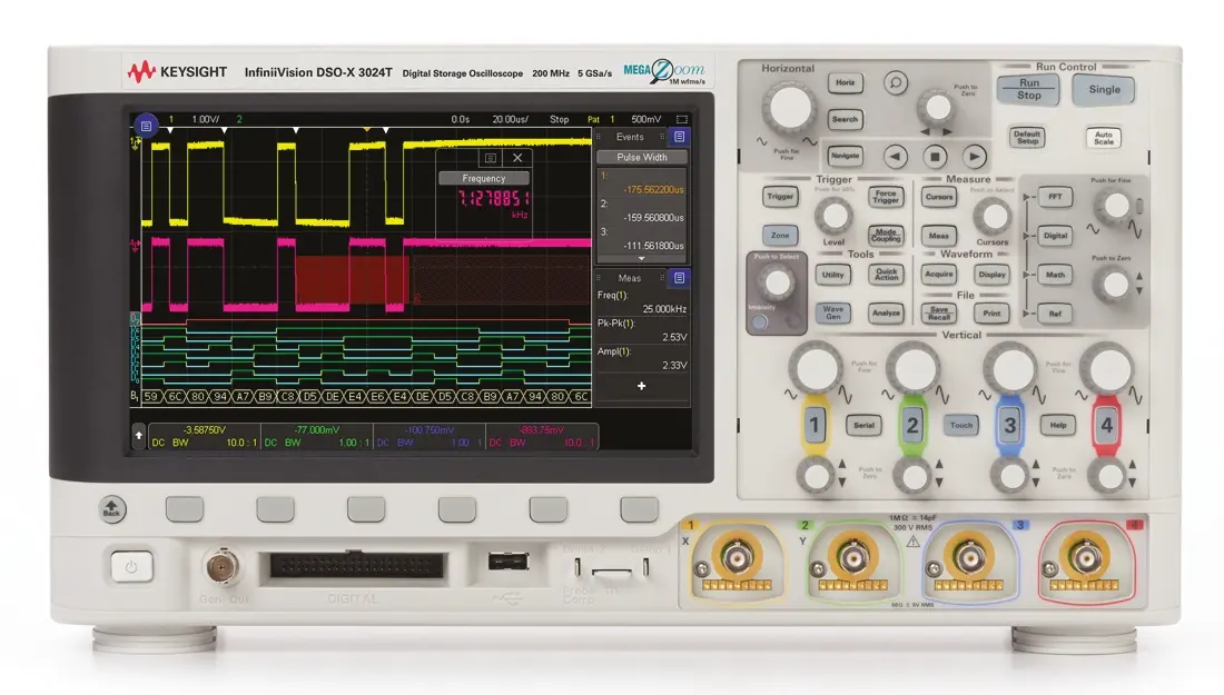 Produktfoto 1 von Keysight InfiniiVision 3000T X DSOX3024T Speicher Tisch Oszilloskop 4-Kanal Analog / 16 Digital 200MHz CAN, IIC, LIN,