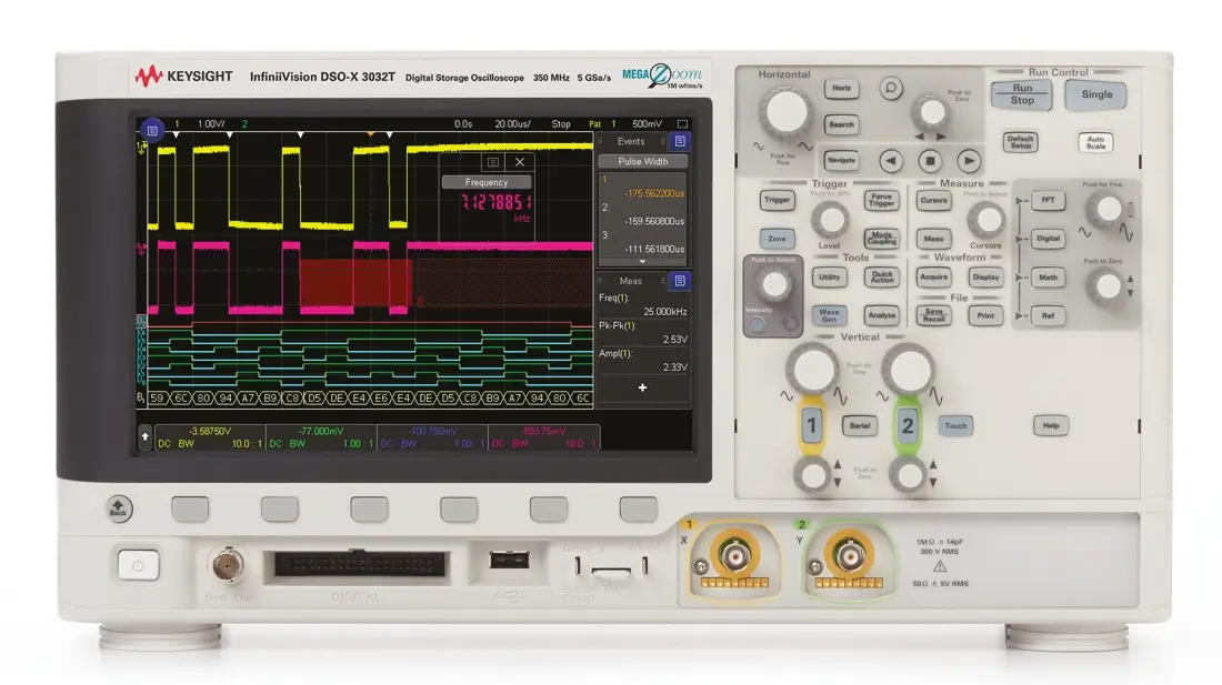 Produktfoto 1 von Keysight InfiniiVision 3000T X DSOX3032T Speicher Tisch Oszilloskop 2-Kanal Analog 350MHz CAN, IIC, LIN, RS232, RS422,