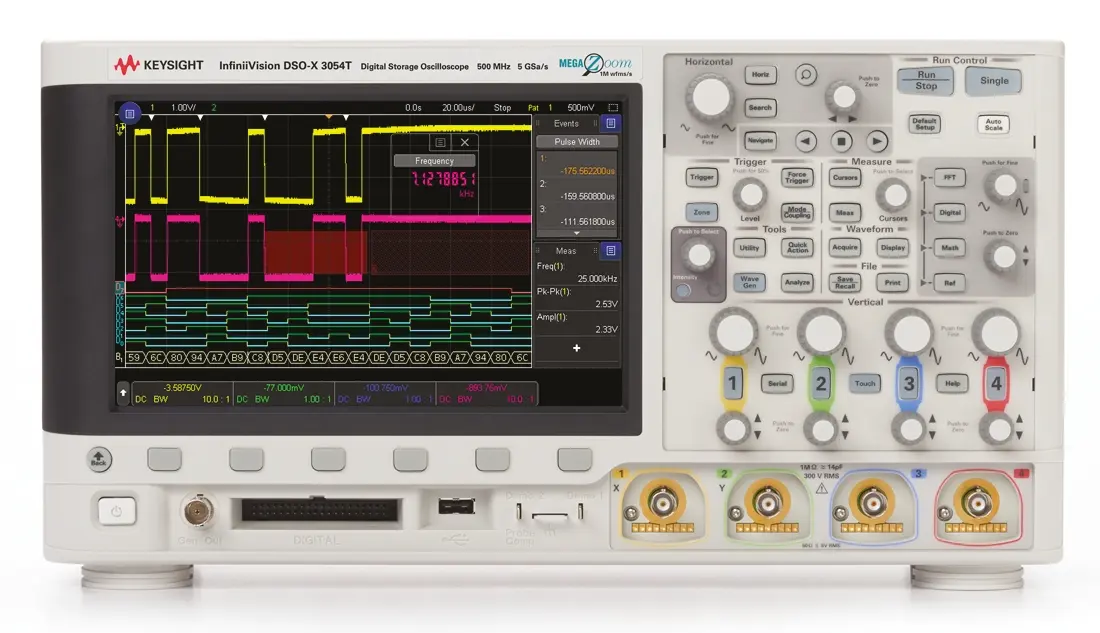 Produktfoto 1 von Keysight InfiniiVision 3000T X DSOX3054T Speicher Tisch Oszilloskop 4-Kanal Analog / 16 Digital 500MHz CAN, IIC, LIN,