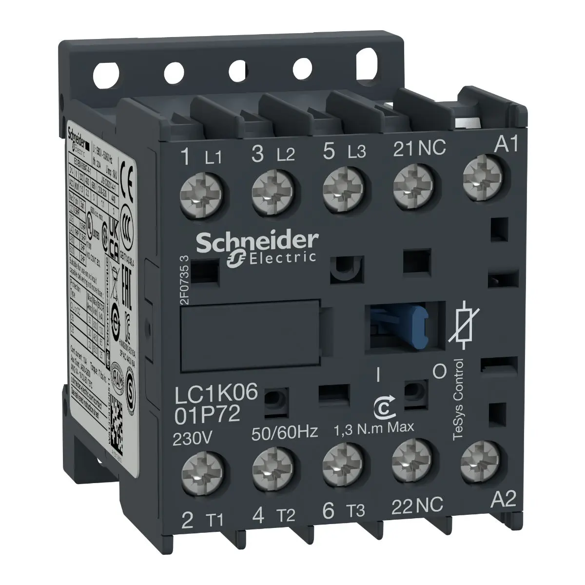 Produktfoto 1 von Schneider Electric TeSys K LC1K Leistungsschütz 110 V ac-Spule, 3 -polig , 690 V ac / 6 A 3 kW 3 Schließer