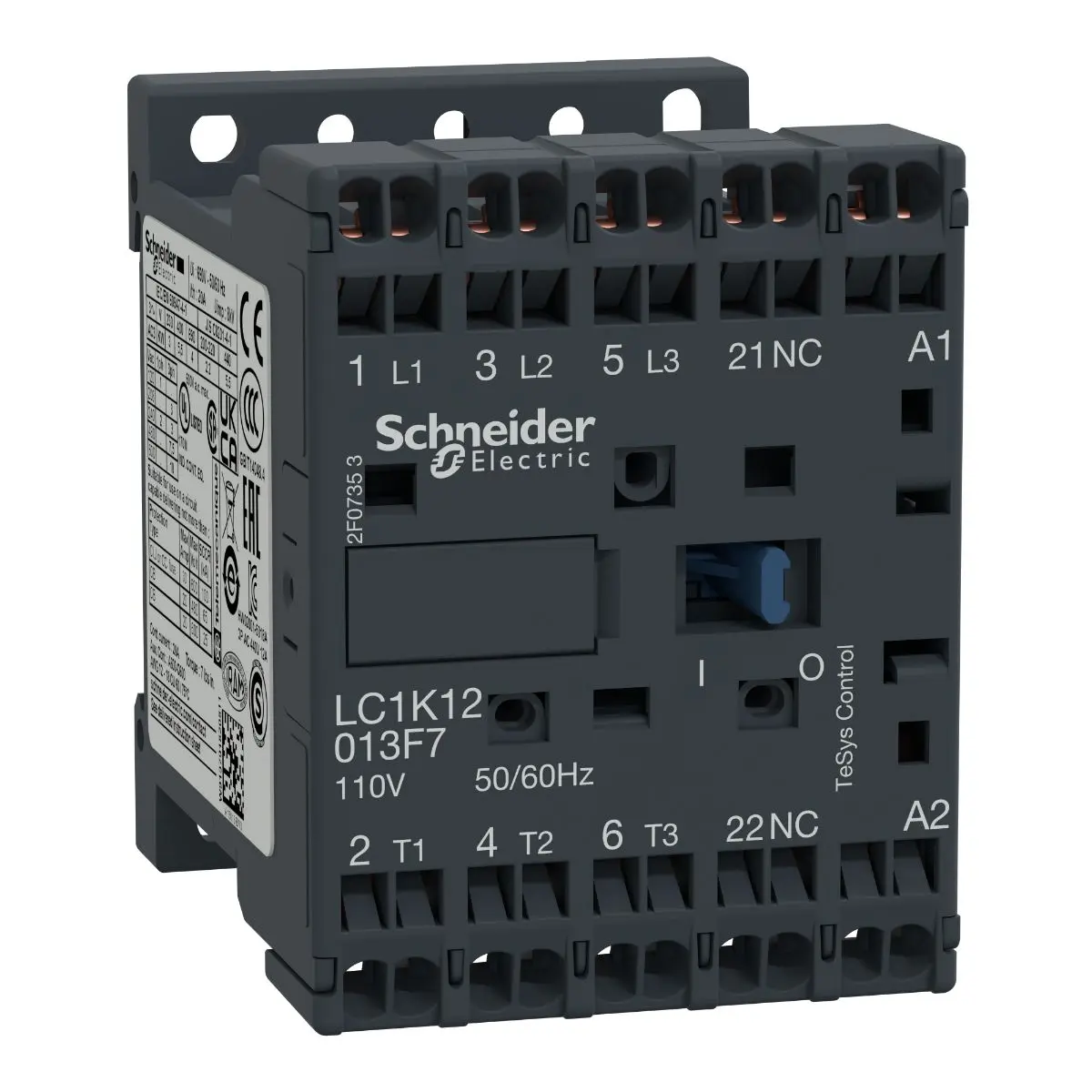 Produktfoto 1 von Schneider Electric TeSys K LC1K Leistungsschütz 110 V ac-Spule, 3 -polig / 20 A 5,5 kW 3 Schließer 1-Hilfskontakte