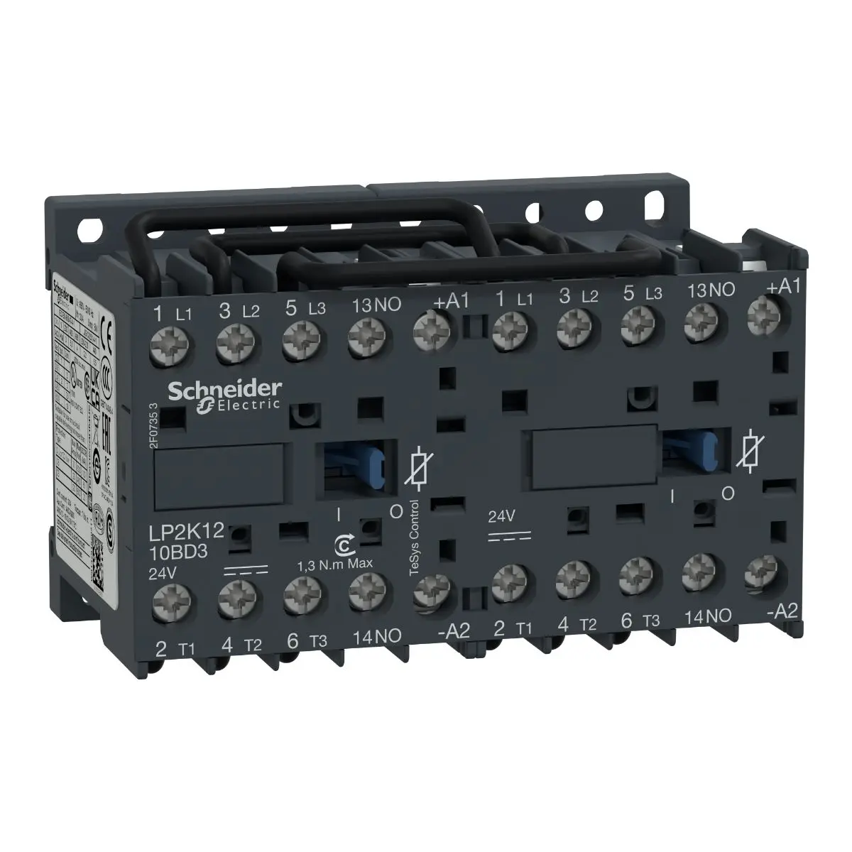 Produktfoto 1 von Schneider Electric TeSyS K Schütz 24V dc-Spule, 3-polig, 690V ac / 20 A 24V dc 5.5 kW 3 Schließer Umkehrend