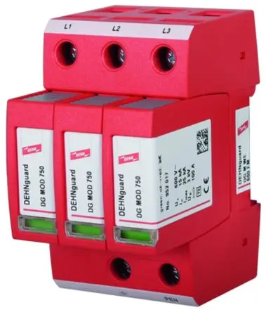 Produktfoto 1 von Dehn DG Überspannungsschutz Modul Arrester Typ 2 15 kA 600V, DIN-Hutschiene, -40 °C→80 °C