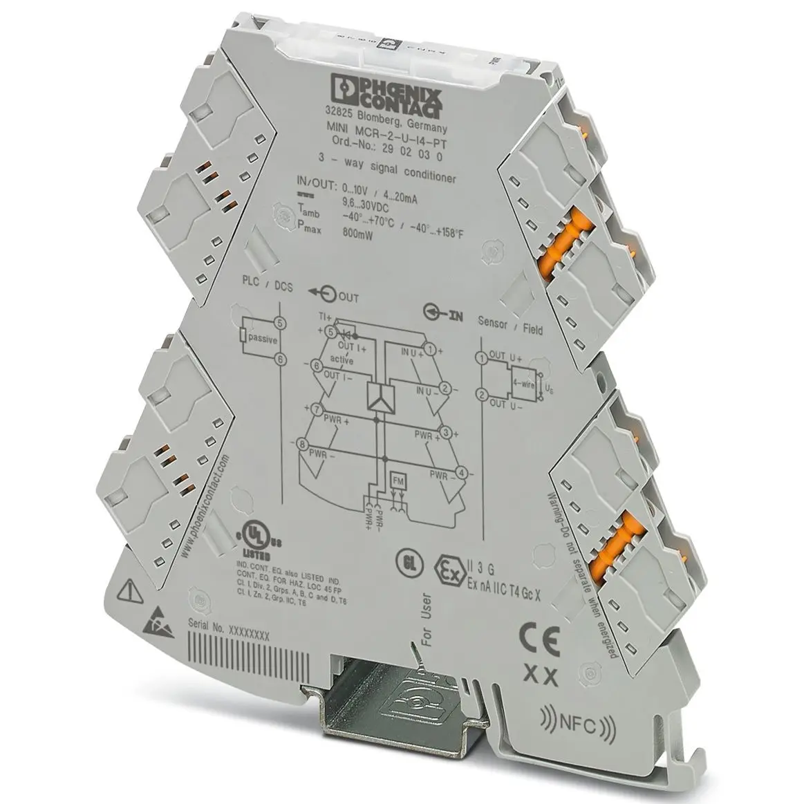 Produktfoto 1 von Phoenix Contact Serie MINI MCR Signalwandler 9.6/30 V dc, Spannung 0/10 V dc EIN / Strom 4 to 22 mA AUS DIN-Hutschiene,