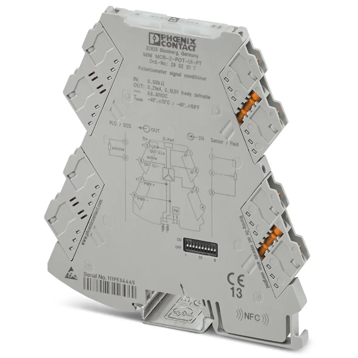 Produktfoto 1 von Phoenix Contact Serie MINI MCR Signalwandler 9.6/30 V dc, Widerstand 100 Ω to 100 kΩ EIN / Strom/Spannung 0 to 24.6 mA,