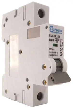 Produktfoto 1 von Europa EUC1P Miniaturüberlastschalter Typ B, Pol 1-polig 2A 400V ac, Abschaltvermögen 10 kA EUC1P