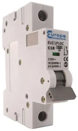 Produktfoto 1 von Europa EUC1P Miniaturüberlastschalter Typ C, Pol 1-polig 20A 400V ac, Abschaltvermögen 10 kA EUC1P