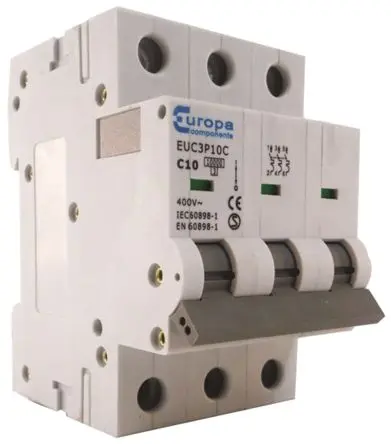 Produktfoto 1 von Europa EUC3P Miniaturüberlastschalter Typ C, Pol 3-polig 32A 400V ac, Abschaltvermögen 10 kA EUC3P