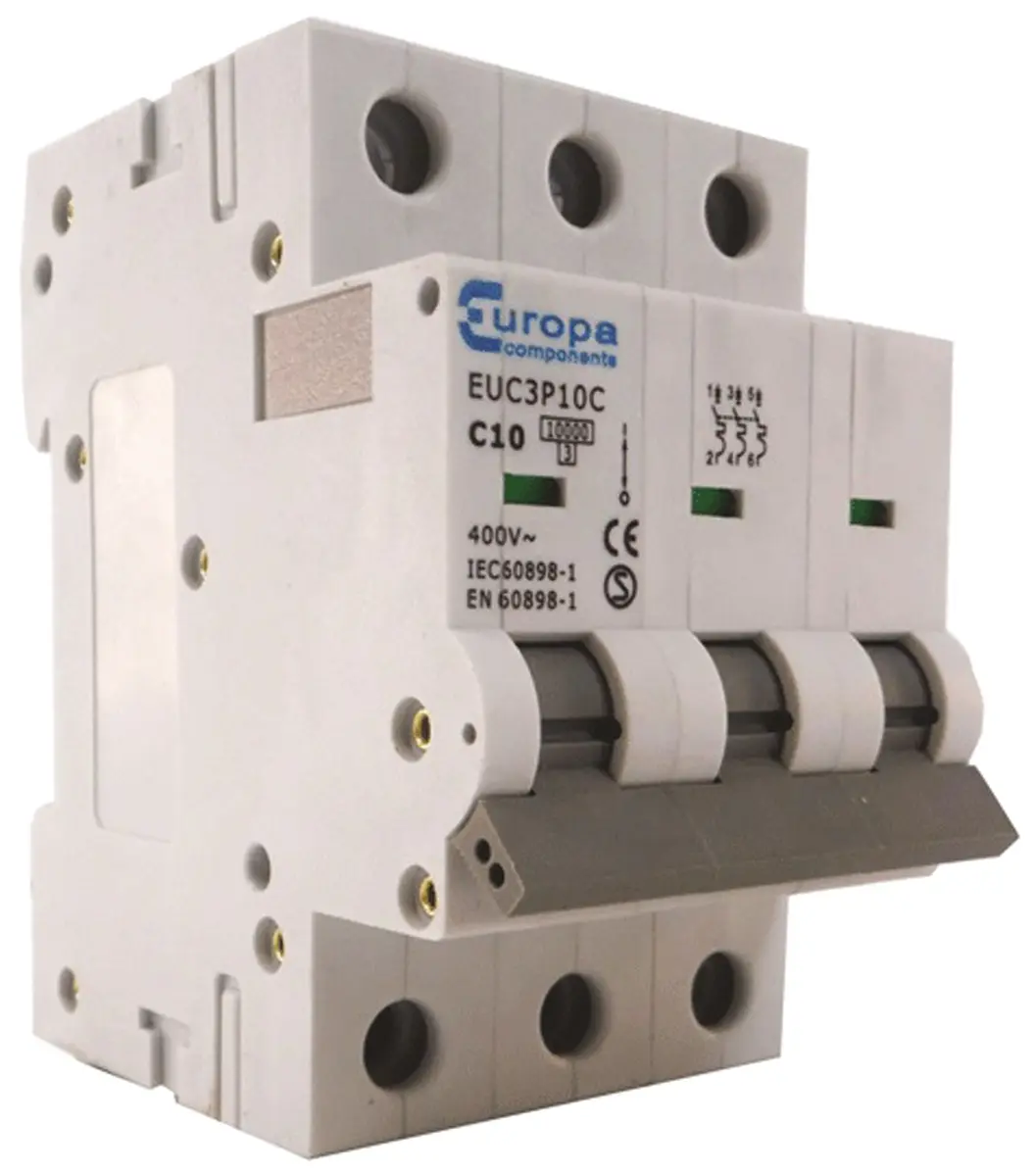 Produktfoto 1 von Europa EUC3P Miniaturüberlastschalter Typ C, Pol 3-polig 16 A 400 V ac, Abschaltvermögen 10 kA EUC3P